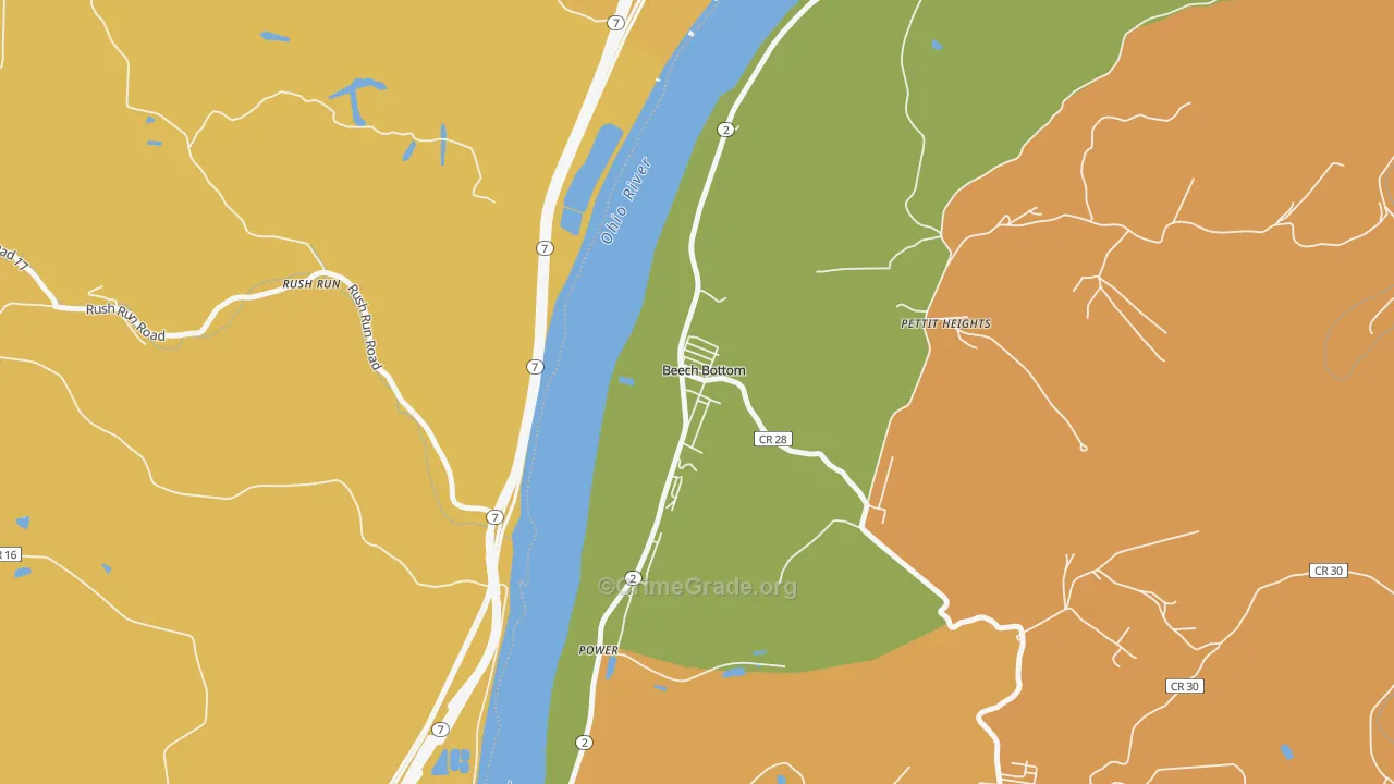 Beech Bottom, WV Map of Burglary Rates