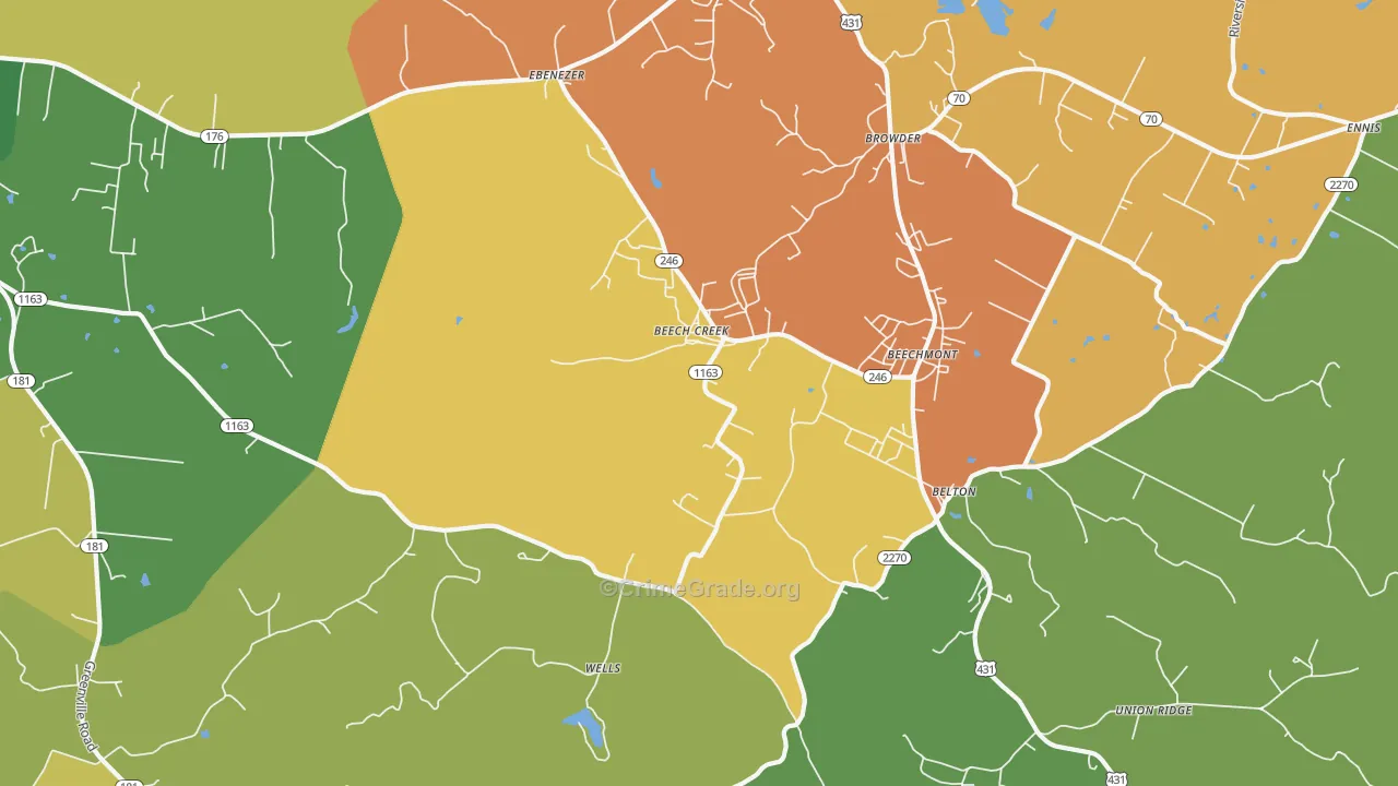Beech Creek, KY Map of Burglary Rates