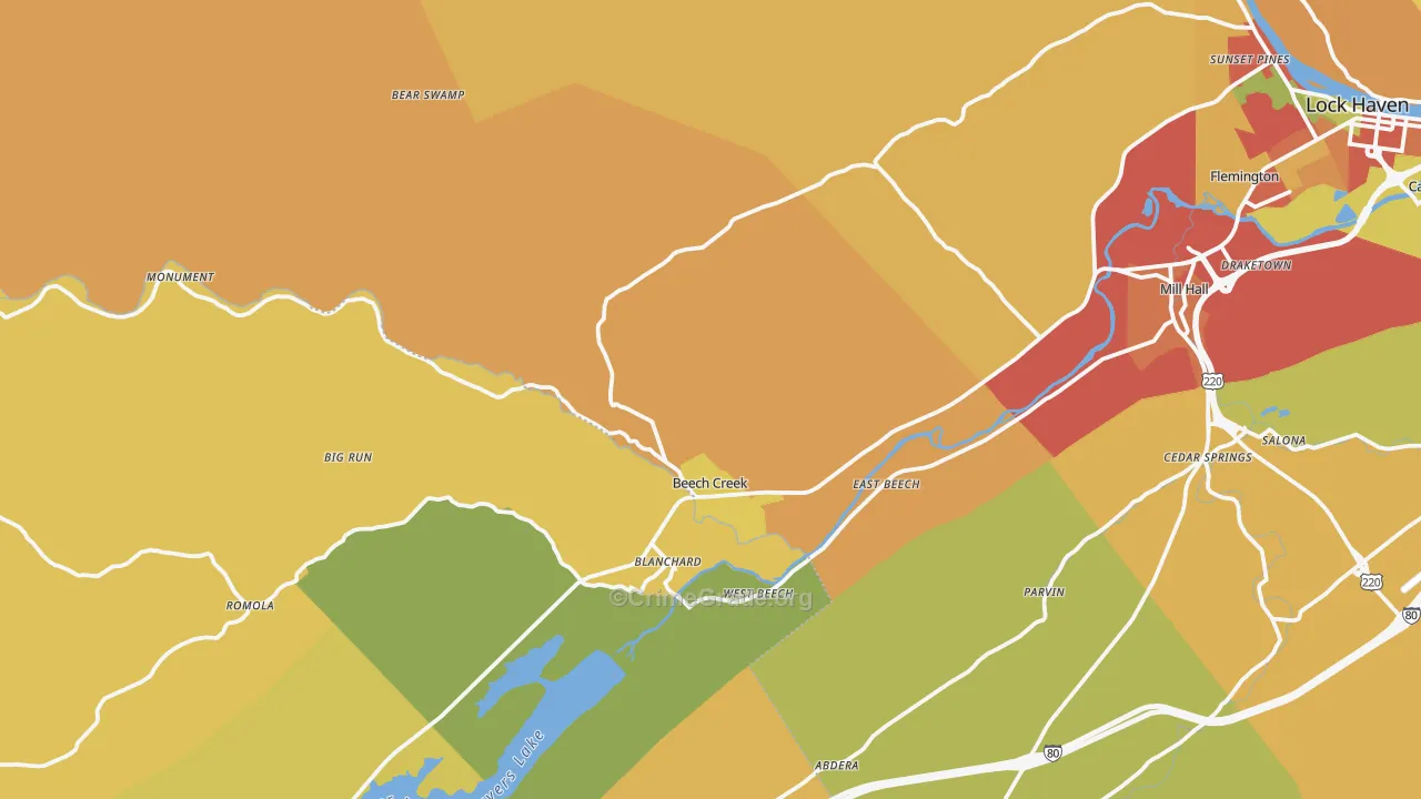 Beech Creek, PA Map of Burglary Rates