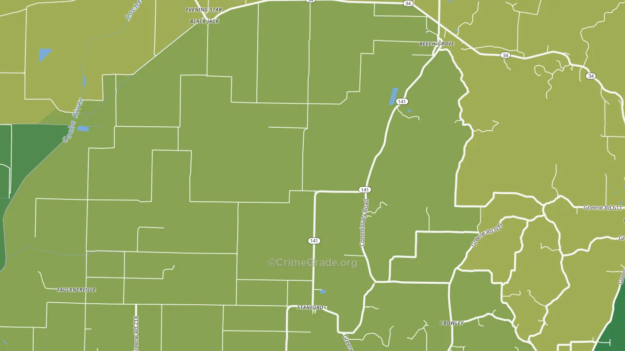 Beech Grove, AR Map of Burglary Rates