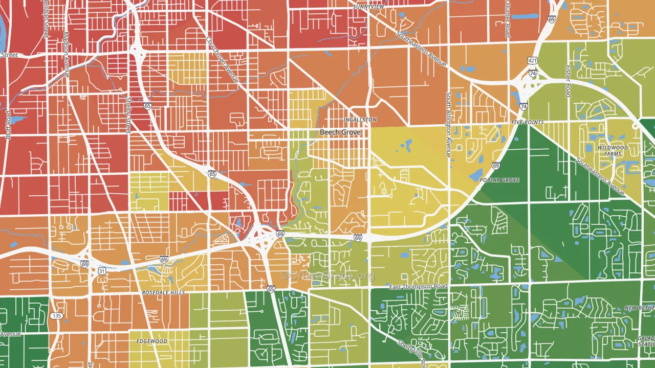 Beech Grove, IN Map of Burglary Rates