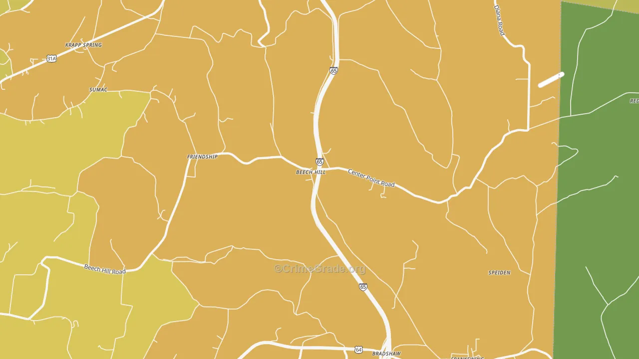 Beech Hill, TN Map of Burglary Rates