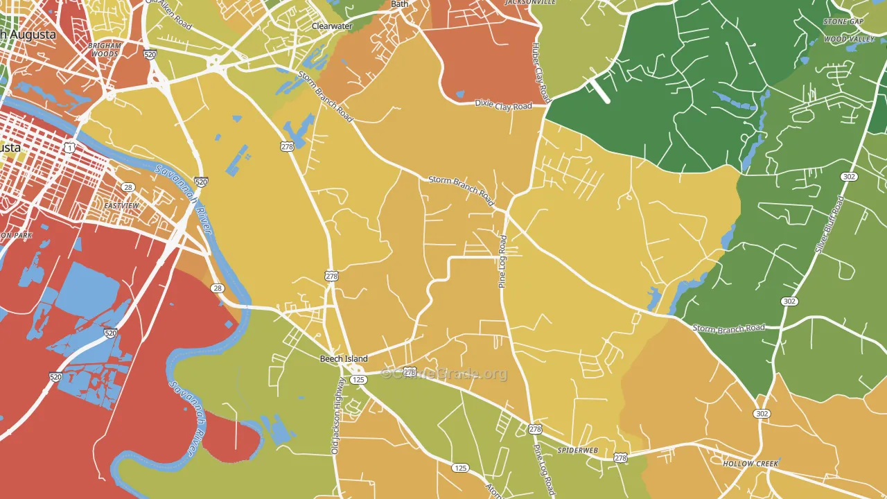 Beech Island, SC Map of Burglary Rates