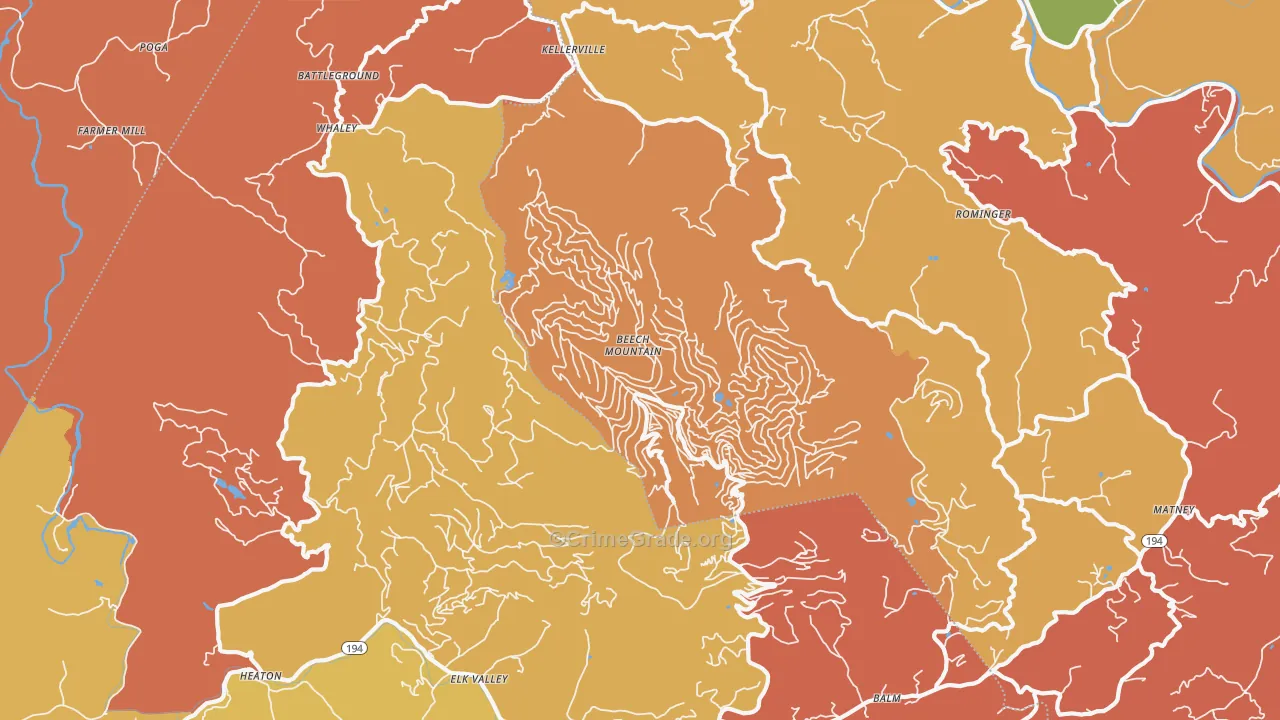 Beech Mountain, NC Map of Burglary Rates