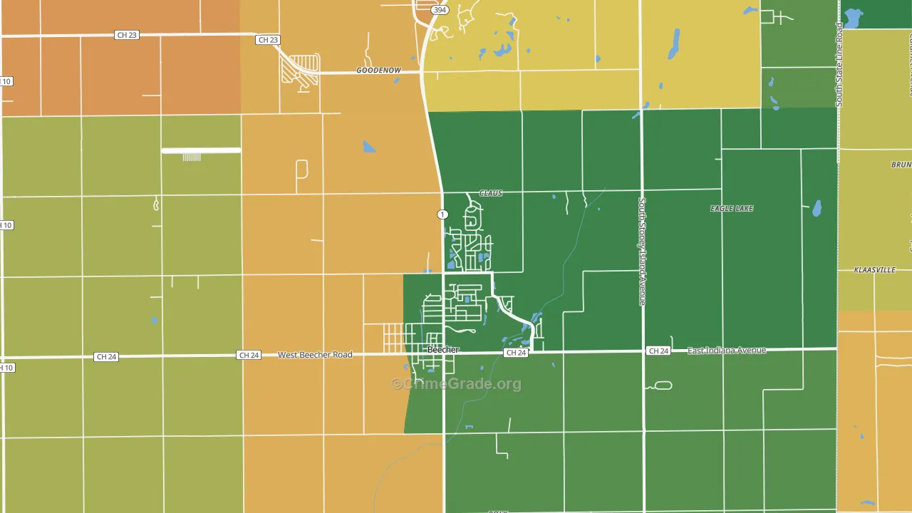 Beecher, IL Map of Burglary Rates