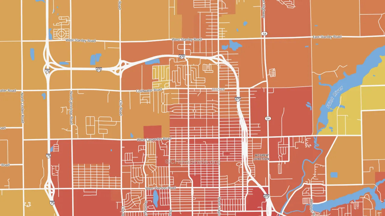 Beecher, MI Map of Burglary Rates