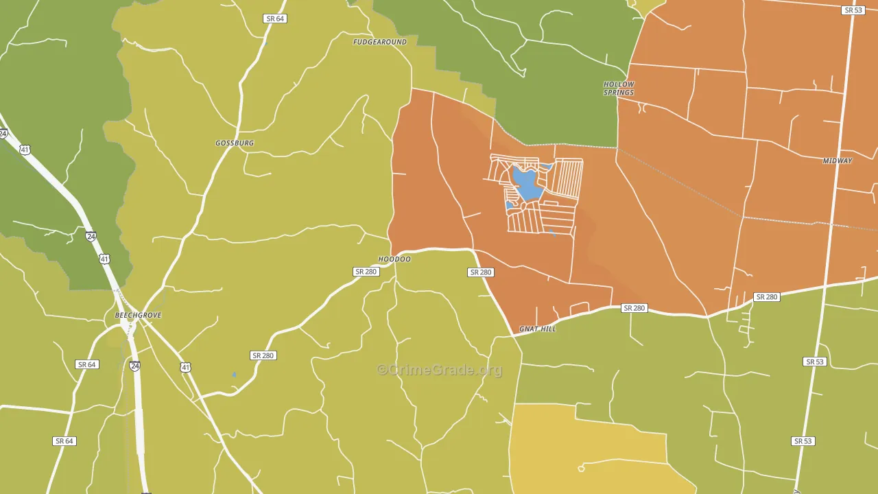 Beechgrove, TN Map of Burglary Rates