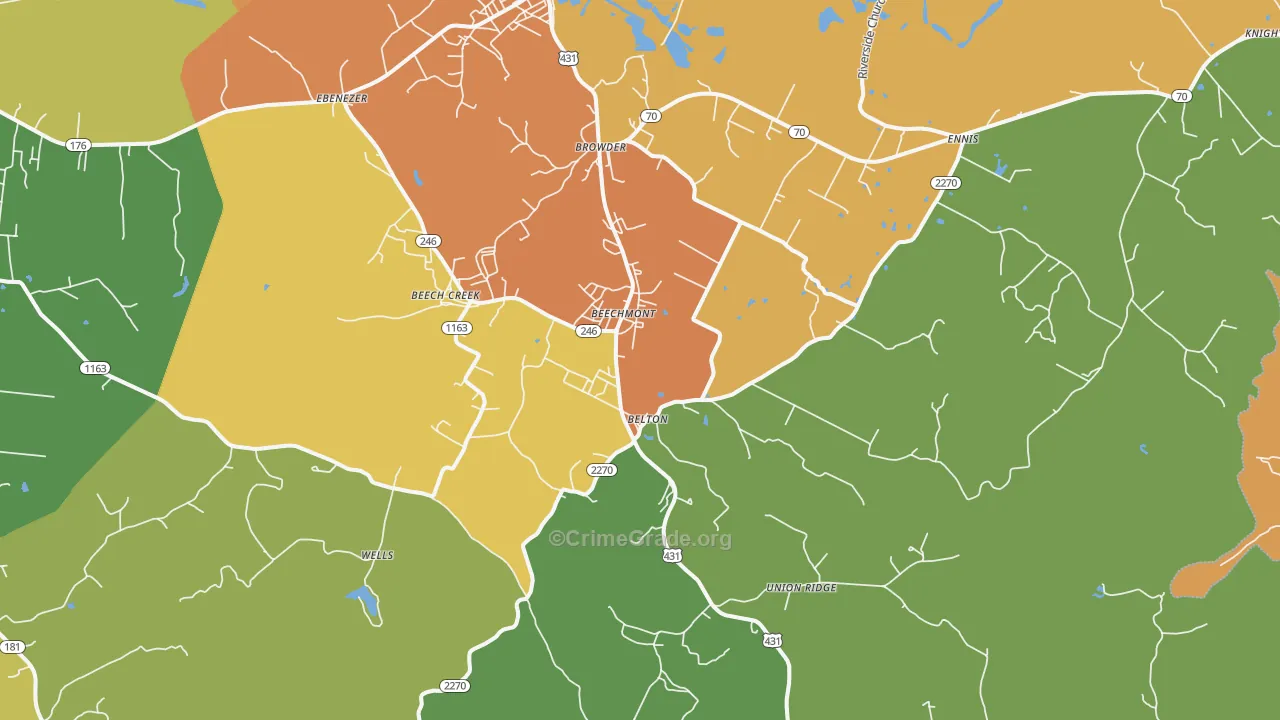 Beechmont, KY Map of Burglary Rates