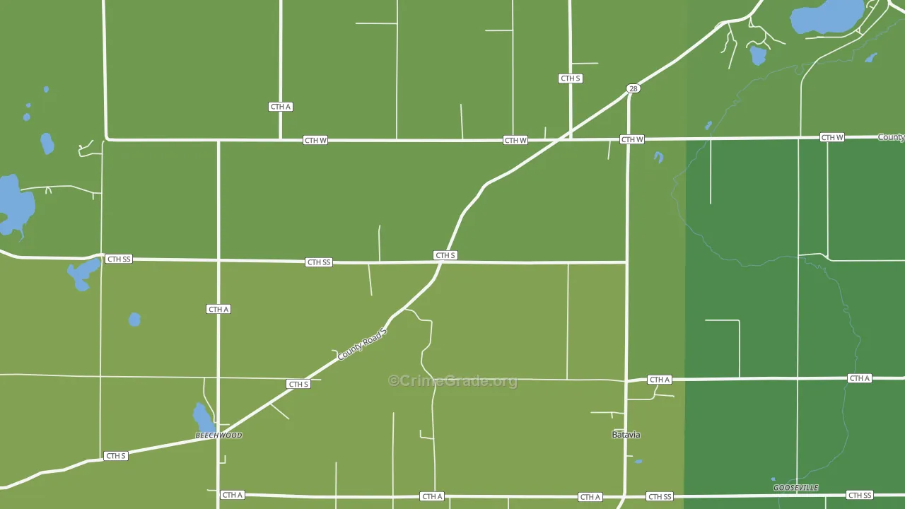 Beechwood, WI Map of Burglary Rates