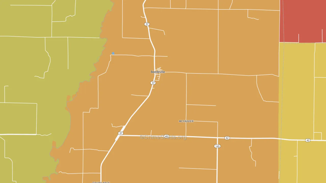 Beedeville, AR Map of Burglary Rates