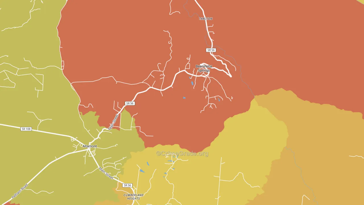 Beersheba Springs, TN Map of Burglary Rates