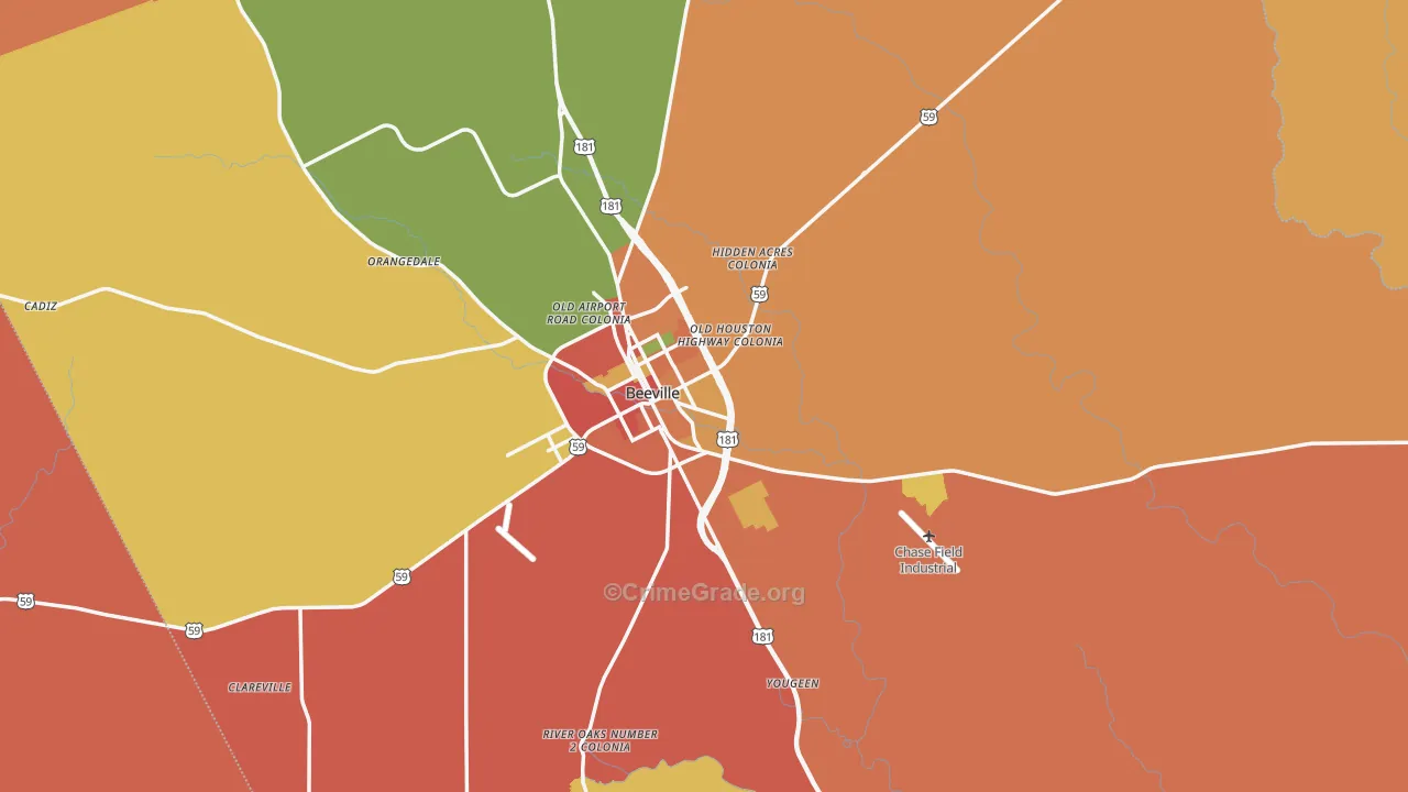 Beeville, TX Map of Burglary Rates