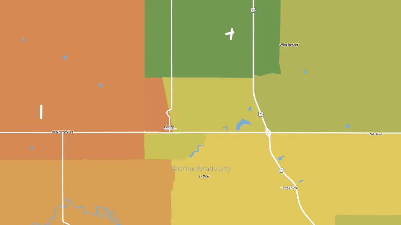 Beggs, OK Map of Burglary Rates