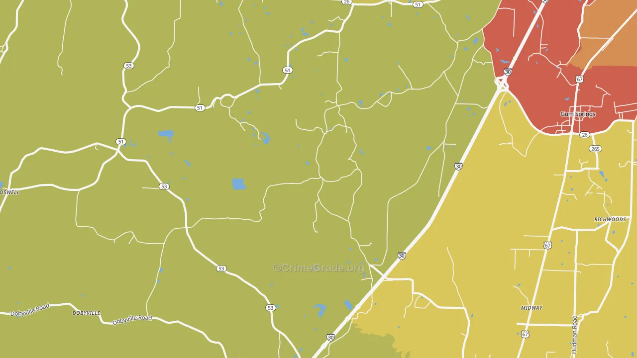 Beirne, AR Map of Burglary Rates