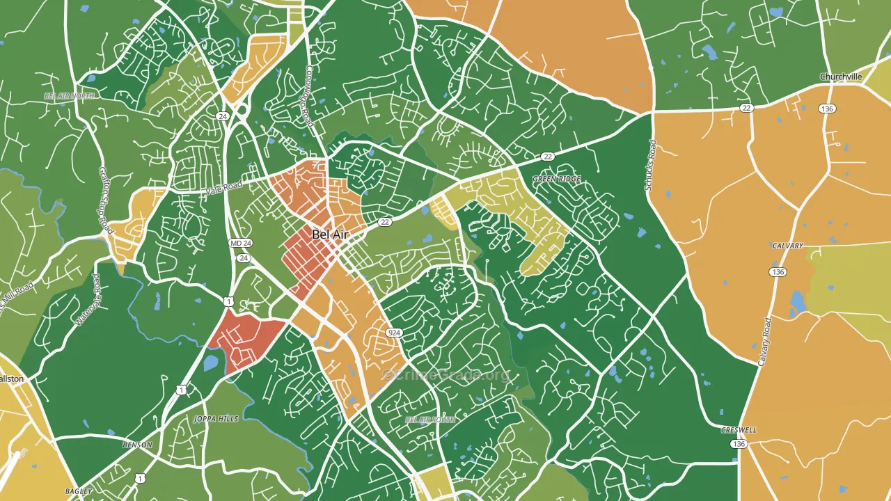 Bel Air, MD Map of Burglary Rates