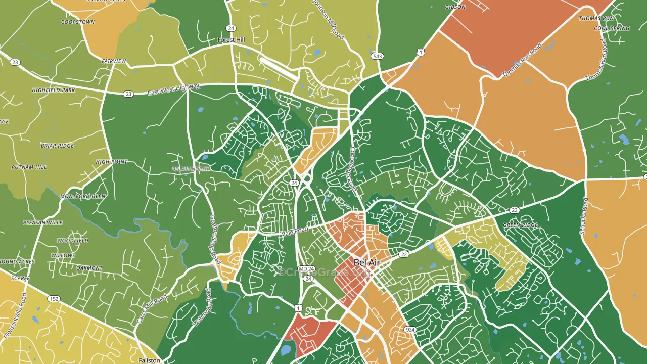 Bel Air North, MD Map of Burglary Rates