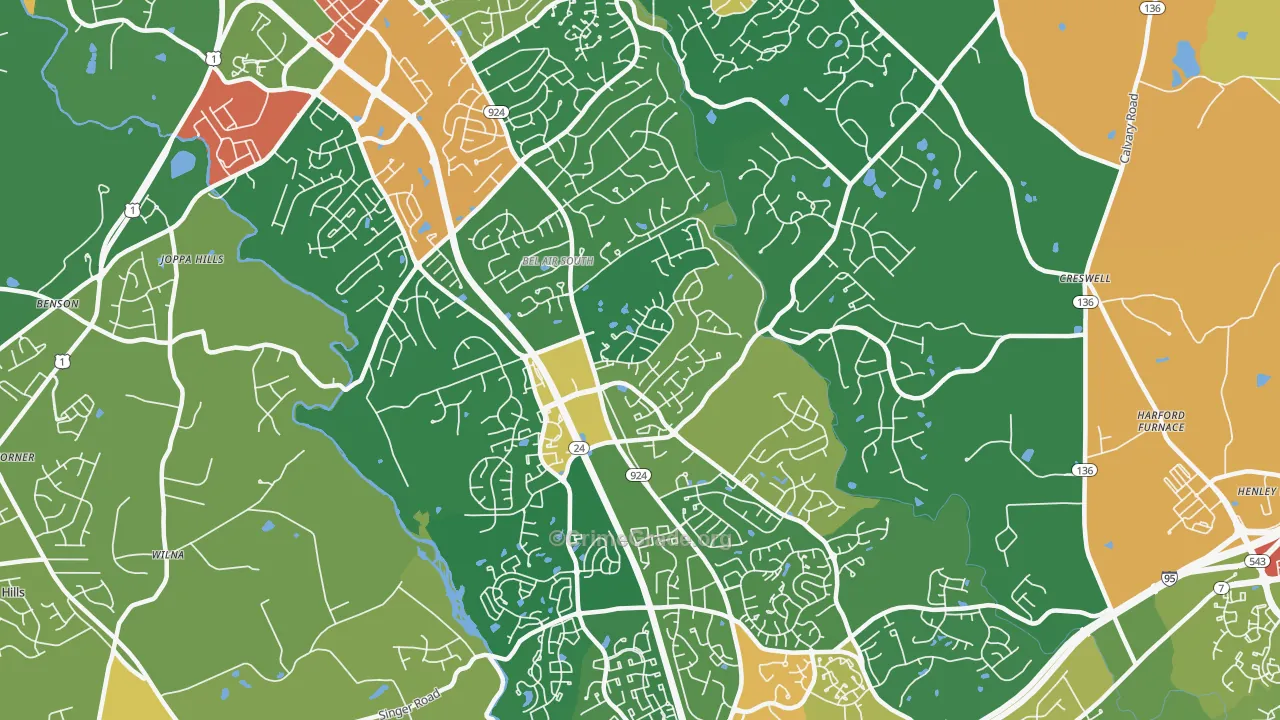 Bel Air South, MD Map of Burglary Rates