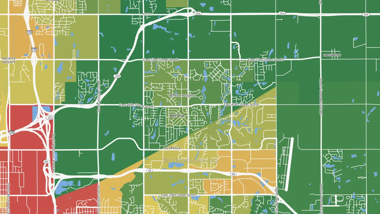Bel Aire, KS Map of Burglary Rates