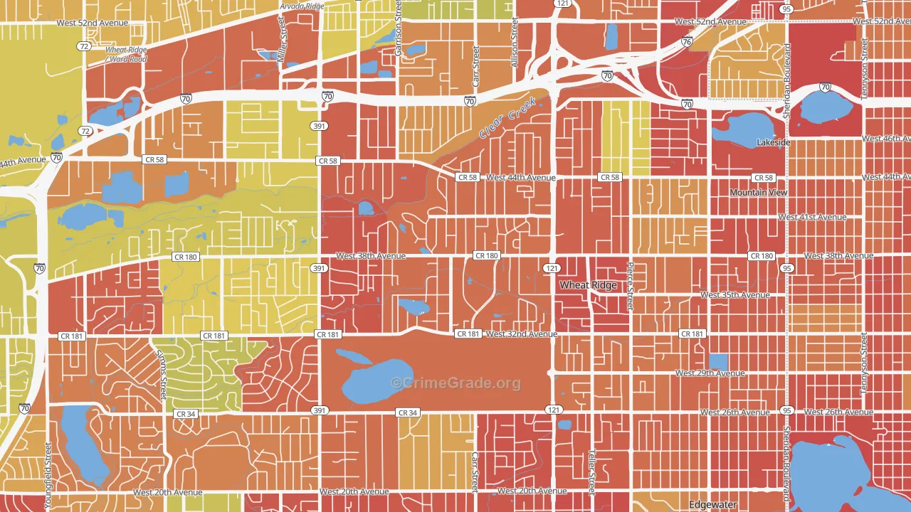 Bel Aire, Wheat Ridge, CO Map of Burglary Rates