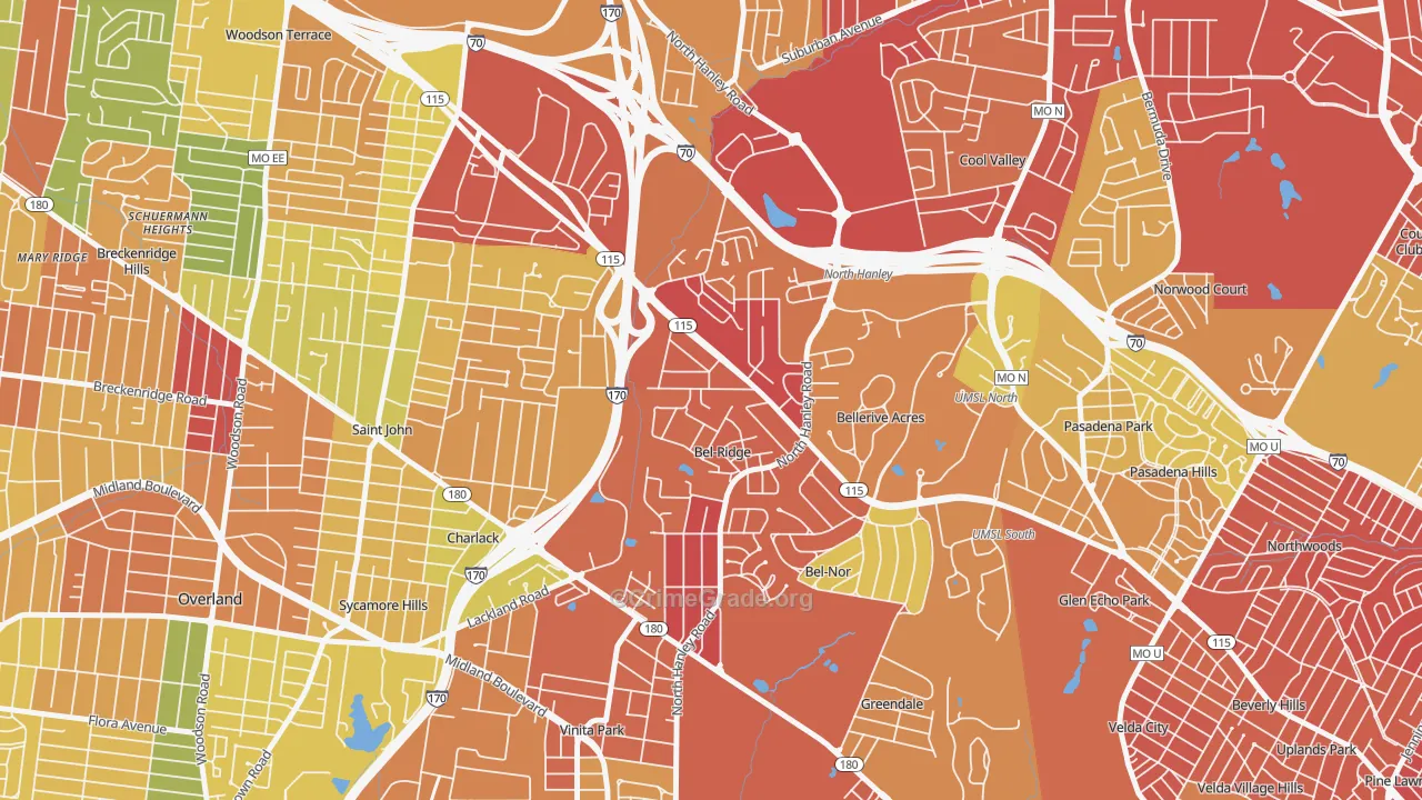 Bel-Ridge, MO Map of Burglary Rates