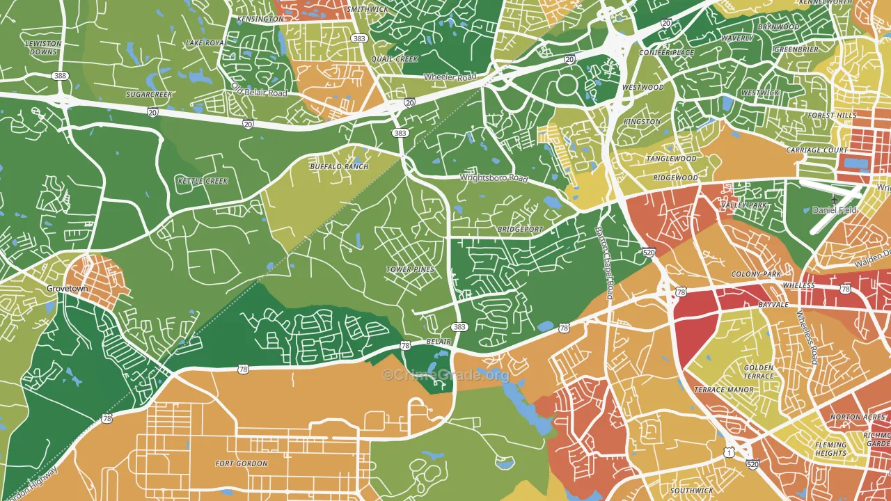 Belair, Augusta, GA Map of Burglary Rates