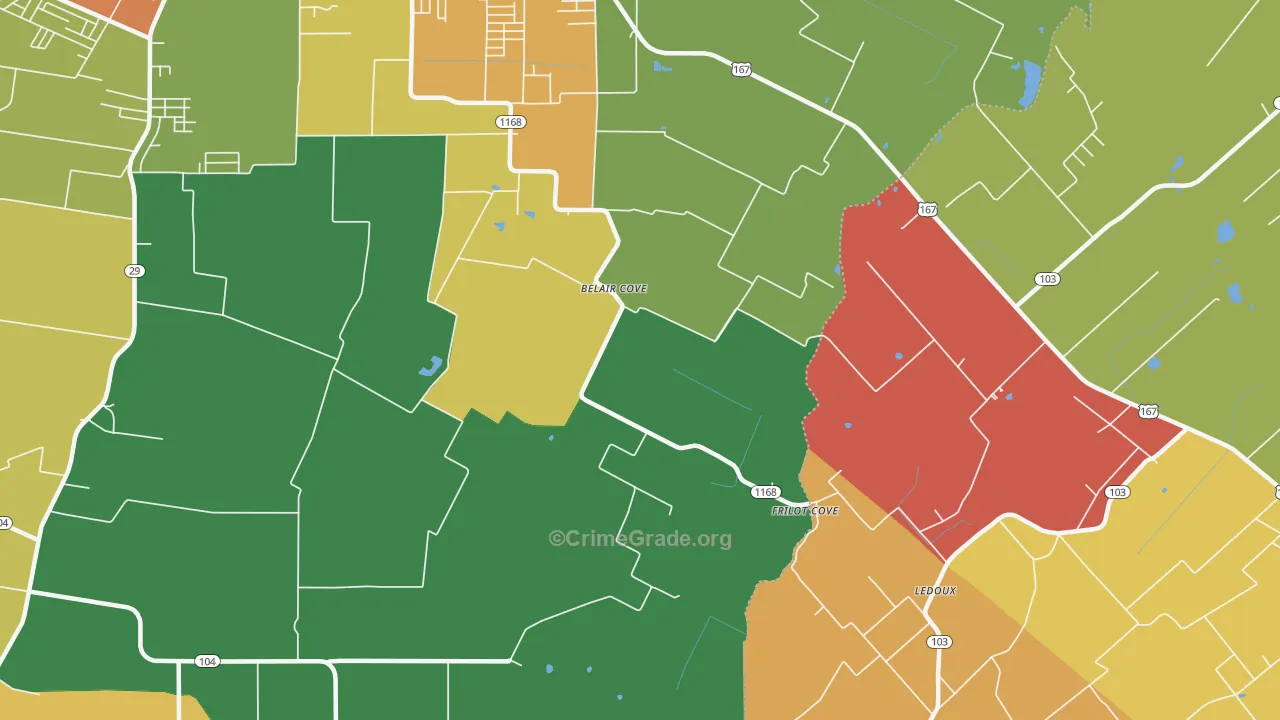 Belair Cove, LA Map of Burglary Rates