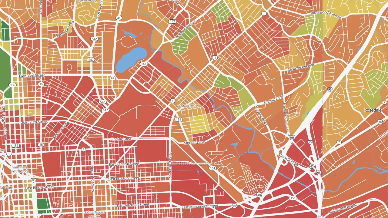 Belair-Edison, Baltimore, MD Map of Burglary Rates