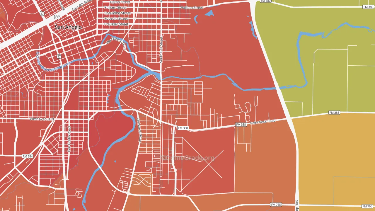 Belaire, San Angelo, TX Map of Burglary Rates