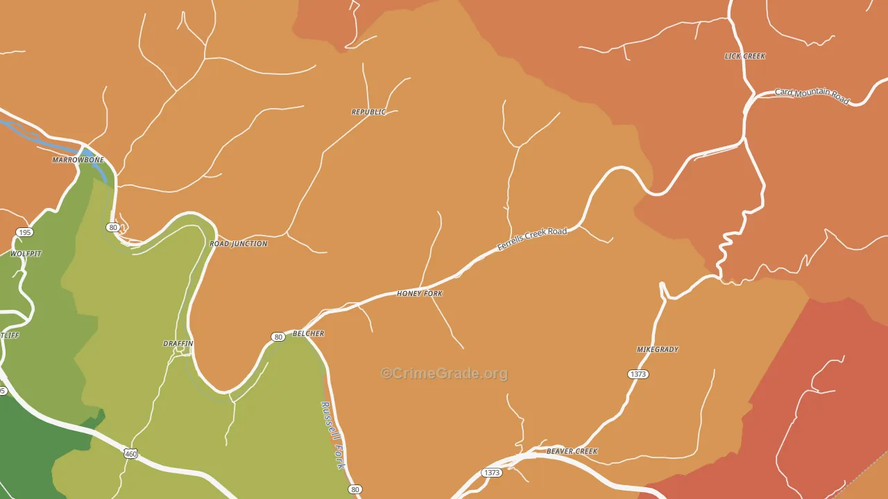 Belcher, KY Map of Burglary Rates