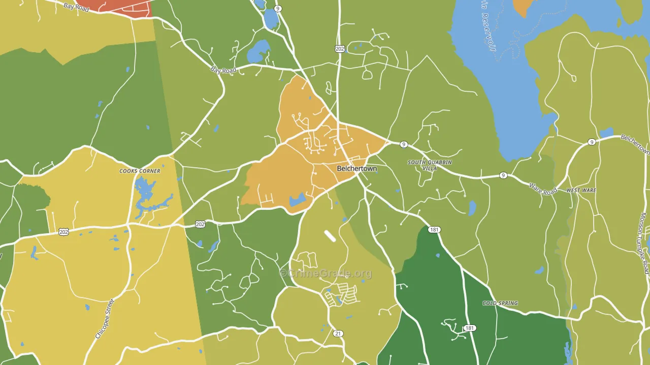 Belchertown, MA Map of Burglary Rates