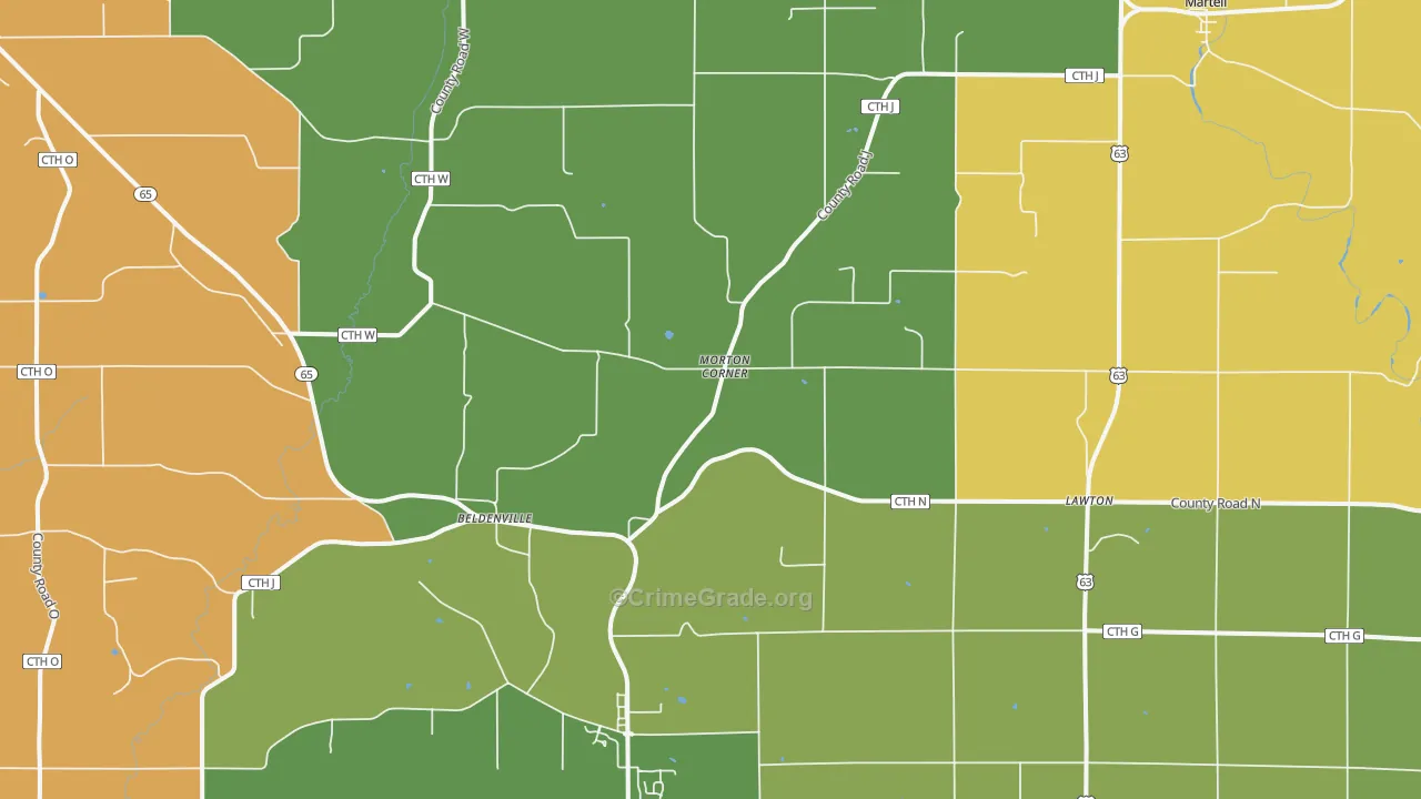 Beldenville, WI Map of Burglary Rates
