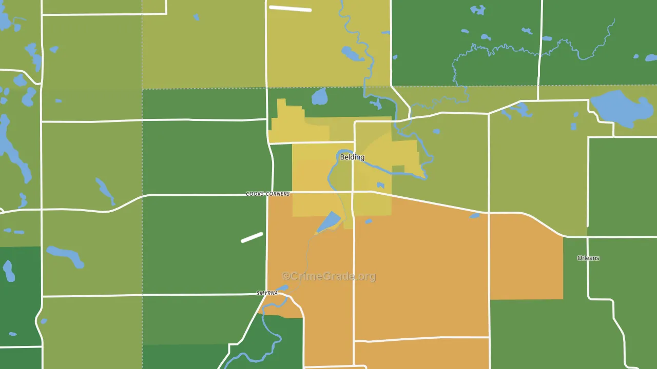 Belding, MI Map of Burglary Rates