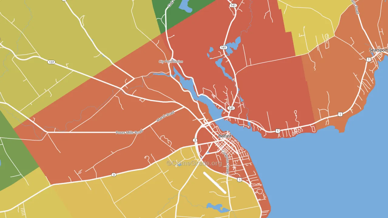 Belfast, ME Map of Burglary Rates