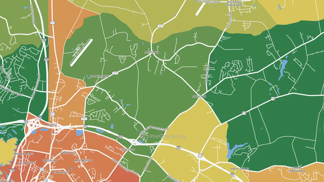 Belfast, NC Map of Burglary Rates