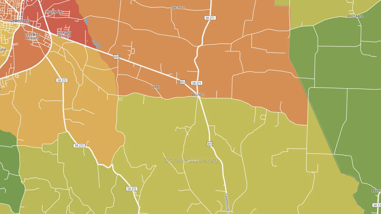 Belfast, TN Map of Burglary Rates