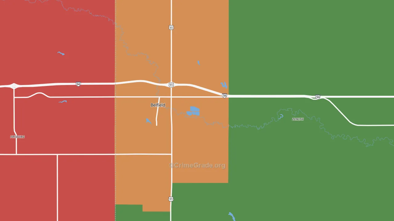 Belfield, ND Map of Burglary Rates