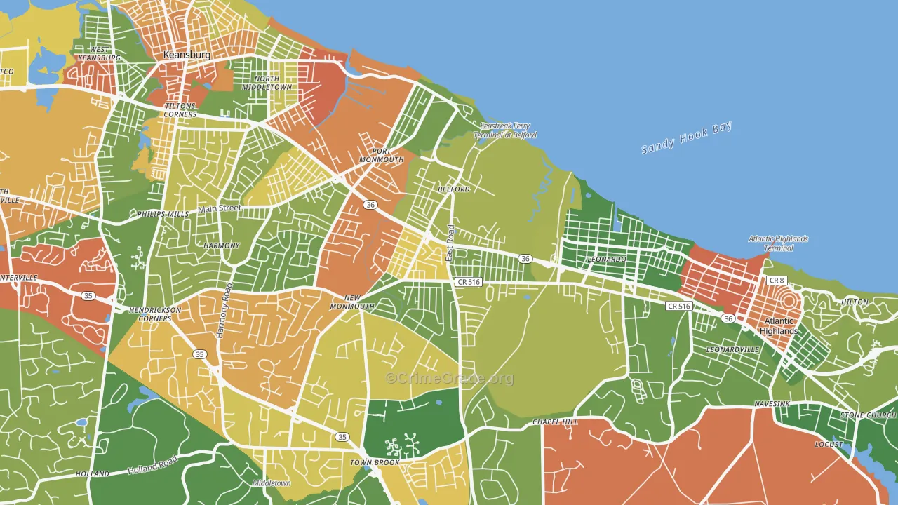 Belford, NJ Map of Burglary Rates