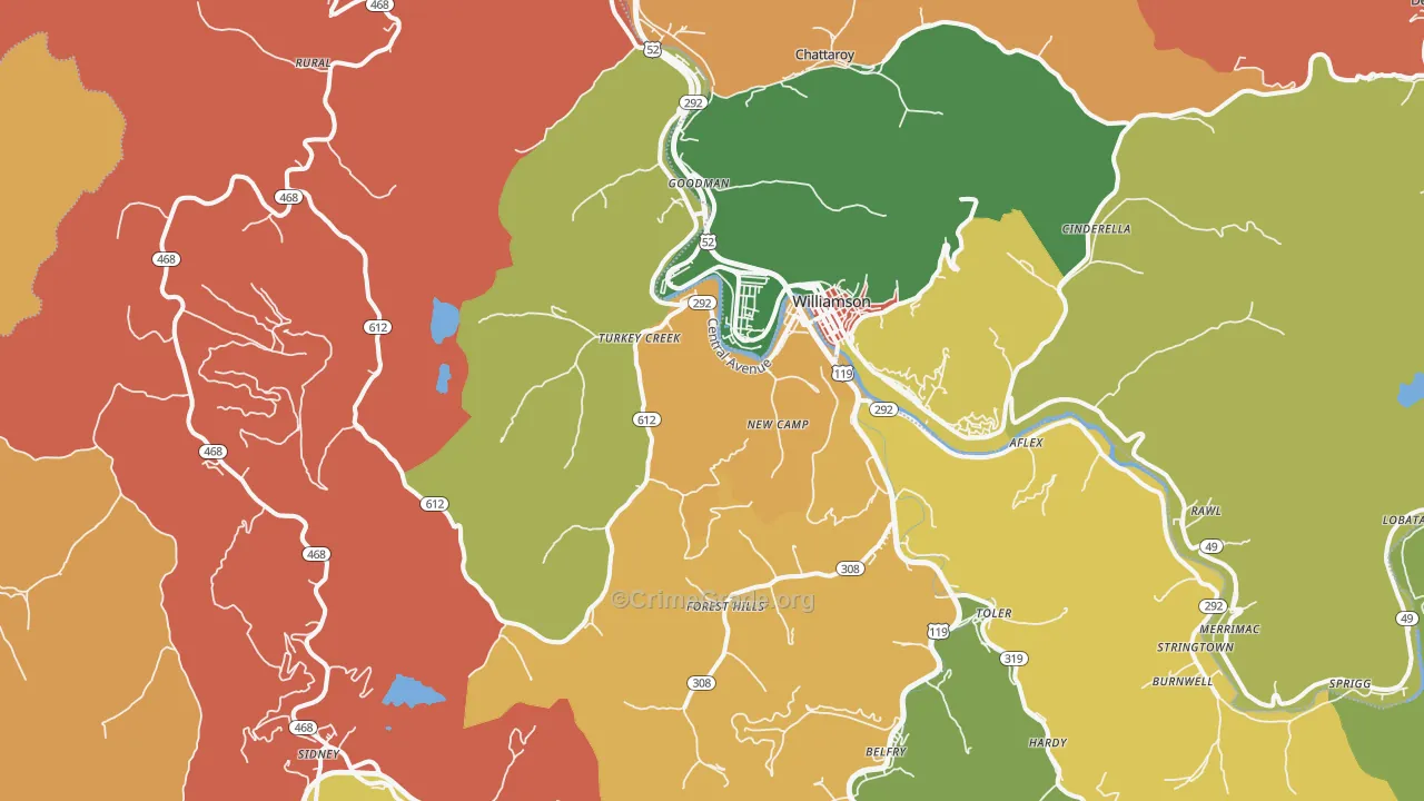 Belfry, KY Map of Burglary Rates