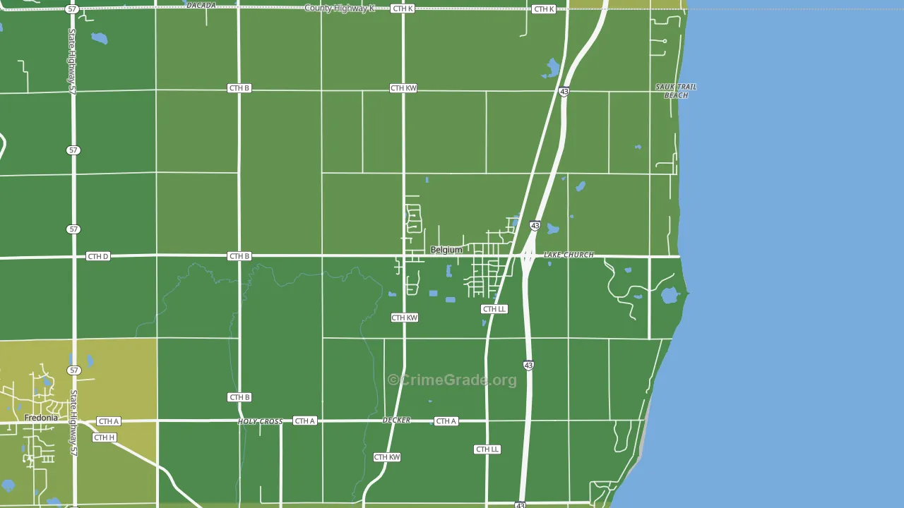 Belgium, WI Map of Burglary Rates