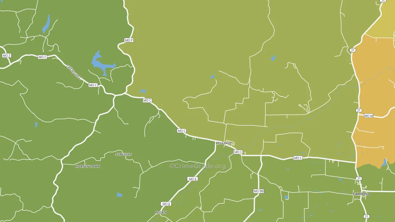 Belgrade, MO Map of Burglary Rates