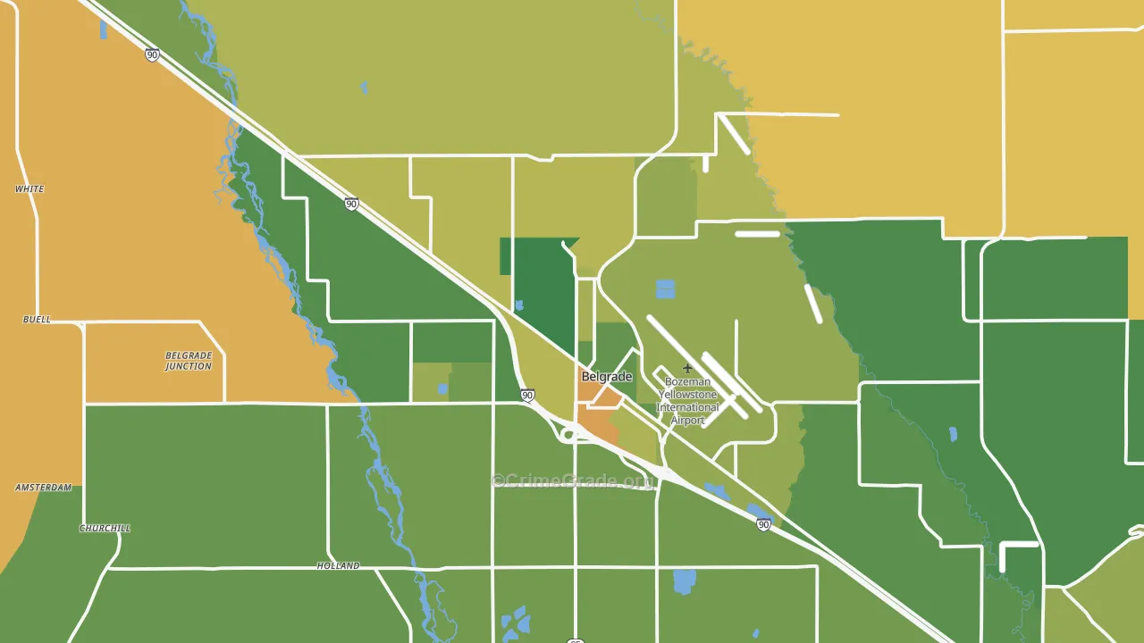 Belgrade, MT Map of Burglary Rates