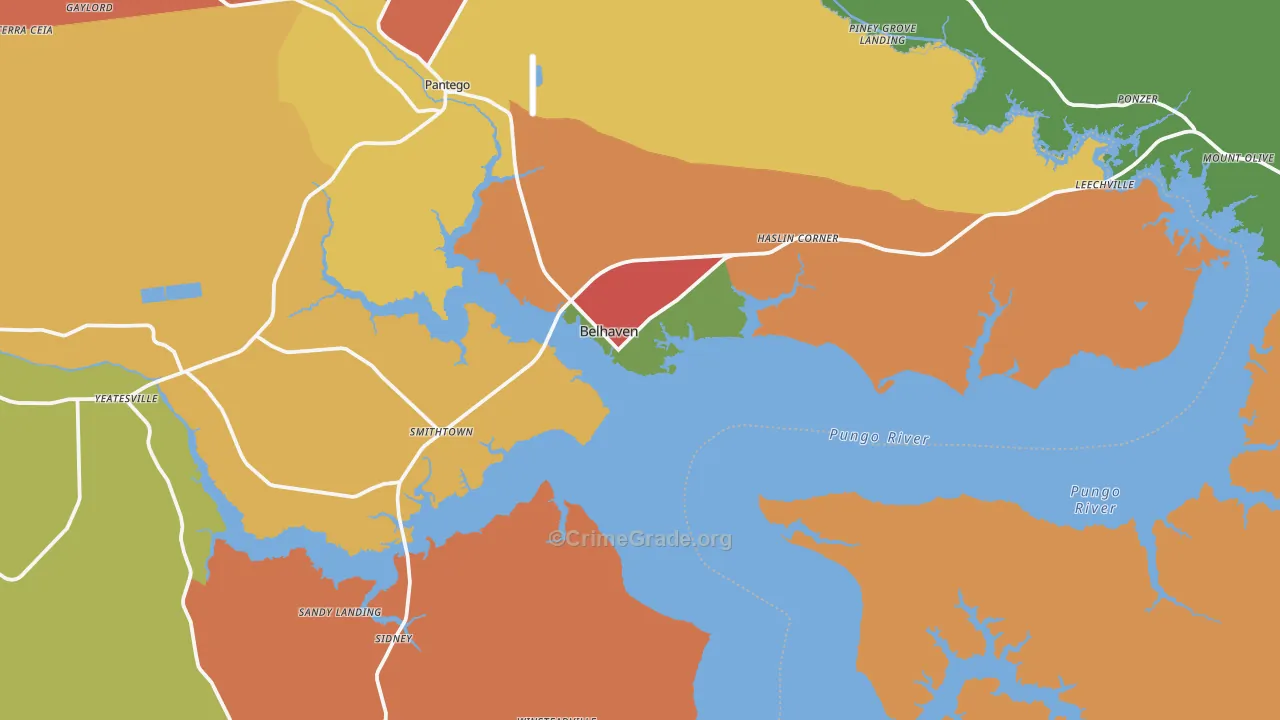 Belhaven, NC Map of Burglary Rates