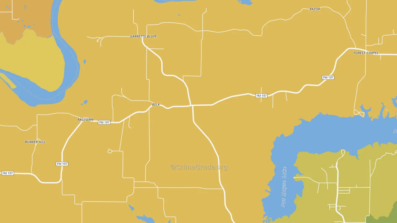 Belk, TX Map of Burglary Rates