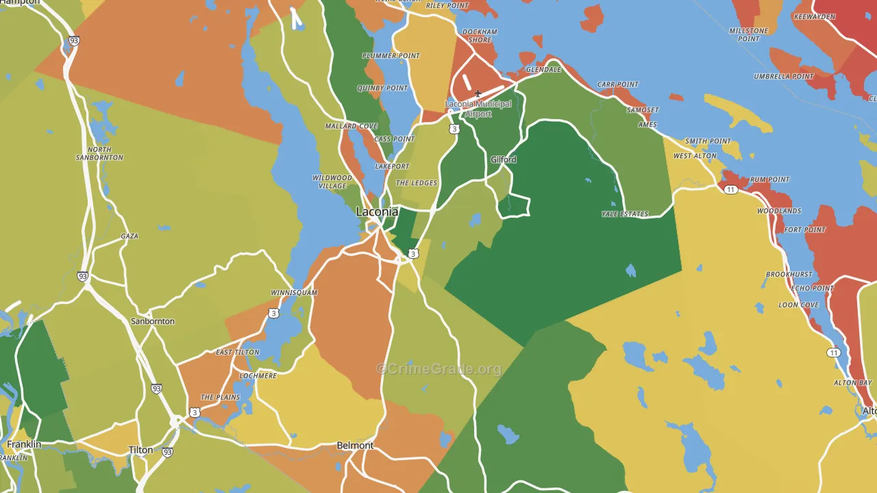 Belknap County, NH Map of Burglary Rates