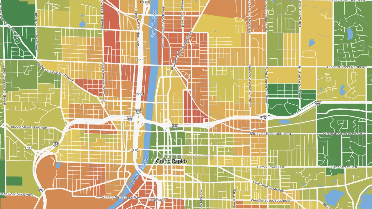 Belknap Lookout, Grand Rapids, MI Map of Burglary Rates