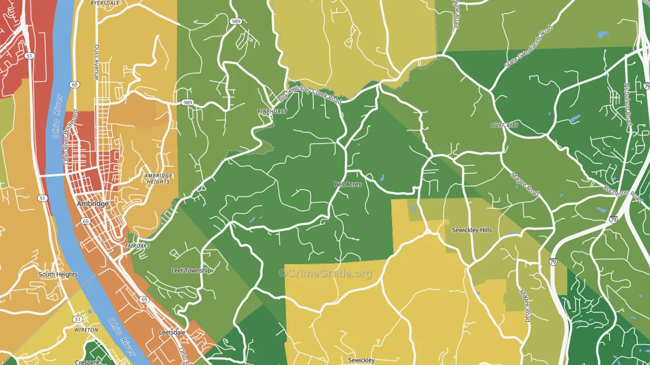 Bell Acres, PA Map of Burglary Rates