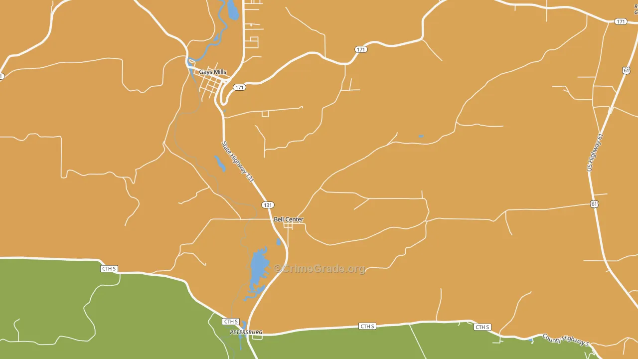 Bell Center, WI Map of Burglary Rates
