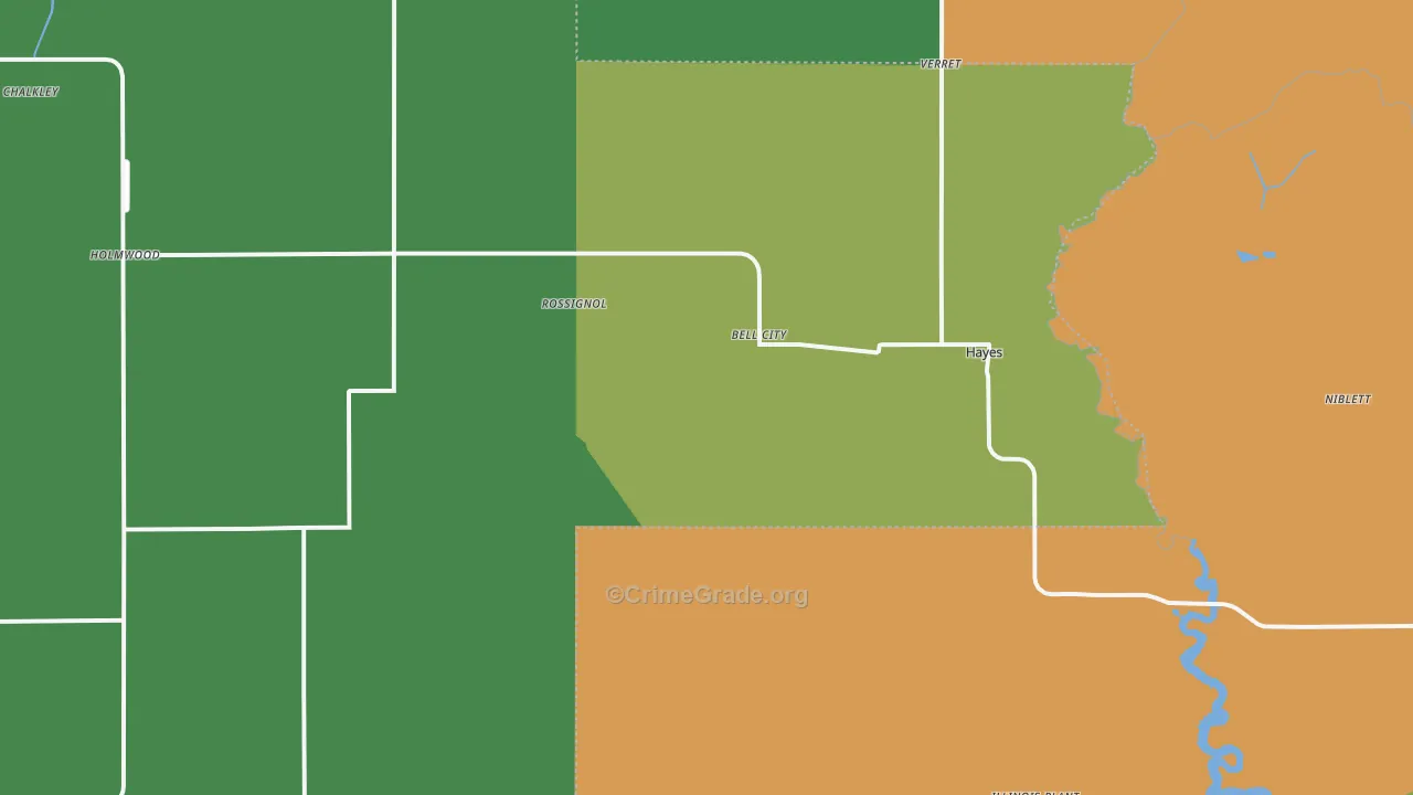 Bell City, LA Map of Burglary Rates