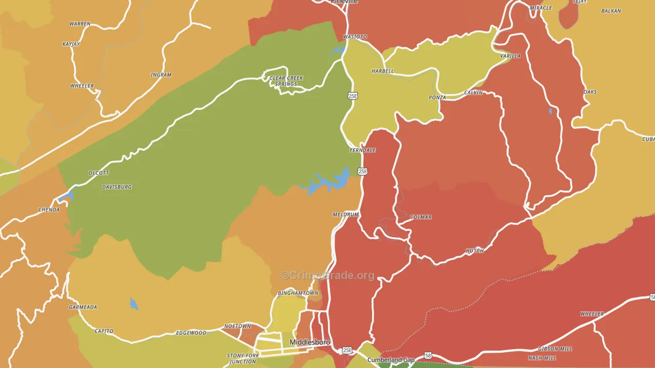 Bell County, KY Map of Burglary Rates