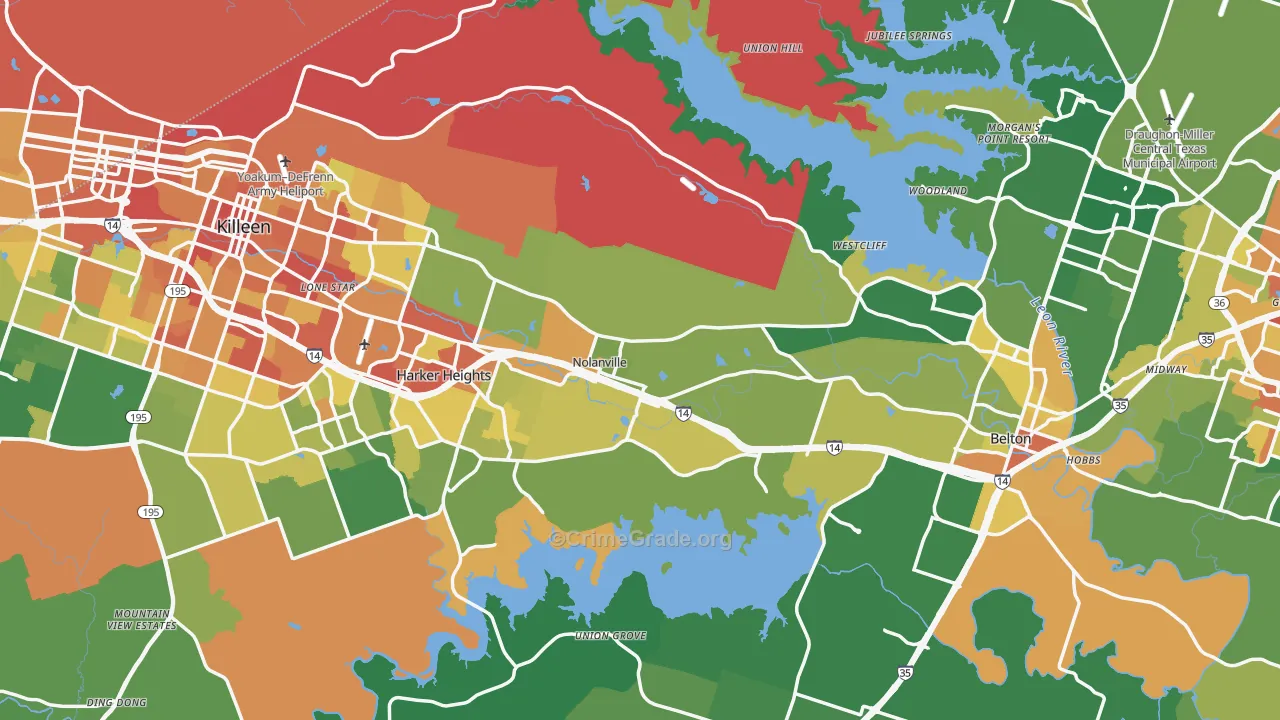 Bell County, TX Map of Burglary Rates